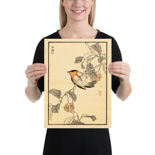 Kono Bairei 1888 Woodblock Print - Small Bird on Branch